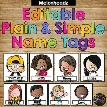 Editable Name Tags and Labels Melonheadz Plain and Simple {168 Kids}