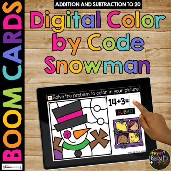 Winter Boom Cards™ SNOWMAN Math Digital Color by Code Distance Learning
