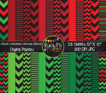 Christmas Digital Papers Classic Chevron on Black {Commercial Use Graphics}