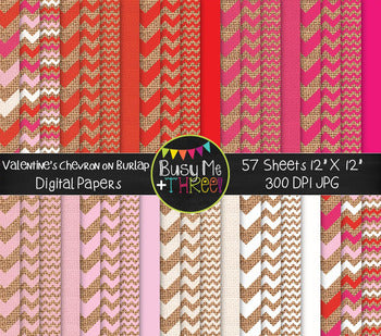 Digital Papers Valentine's Day Chevron Burlap {Commercial Use Graphics}