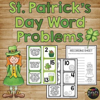 Word Problem Matching Game for St. Patrick's Day, First Grade