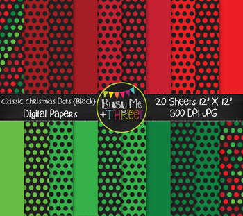Christmas Digital Papers Classic Dots on Black {Commercial Use Graphics}