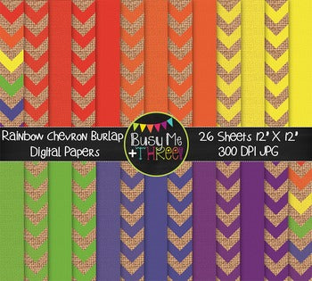 LARGE Rainbow Chevron Burlap Digital Papers {Commercial Use Digital Graphics}