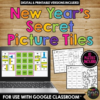 New Years 2022 Secret Picture Tiles Puzzle Distance Learning Google Classroom™