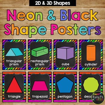 2D and 3D Shape Posters NEON AND CHALKBOARD Classroom Decor