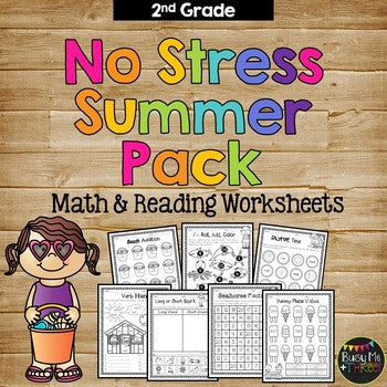 End of the Year NO STRESS Summer Pack, Math & Literacy, 2nd Grade