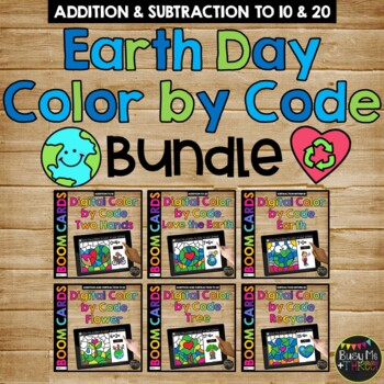 Earth Day Boom Cards™ Color by Code BUNDLE, 6 Decks Add & Subtract