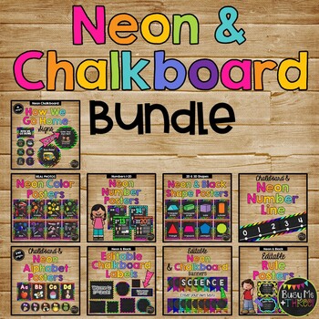 NEON & Black CHALKBOARD Classroom Decor GROWING BUNDLE