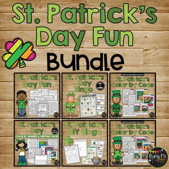 St. Patrick's Day Math and Literacy Activities BUNDLE Bingo, Color by Number