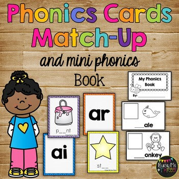 PHONICS CARDS Match Up, Sounds, Chunks, Game and Interactive Book