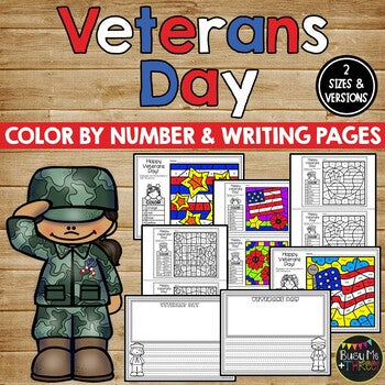 Veterans Day Activities for Writing and Math | Color by Number and Writing Pages