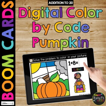 Boom Cards™ Fall Color by Code PUMPKIN Digital Learning Activity, Addition