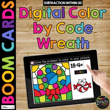 Christmas Digital Color by Code Boom Cards™ WREATH Distance Learning Activity