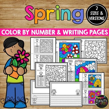 Spring Activities for Writing and Math | Color by Number and Writing Pages