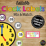 CLOCK LABELS in Primary, Bright, and Basic Black and White Colors, EDITABLE