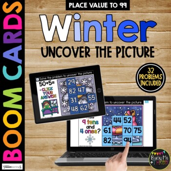 WINTER Boom Cards™ Uncover the Picture Set 2 Place Value to 99 Expanded Form