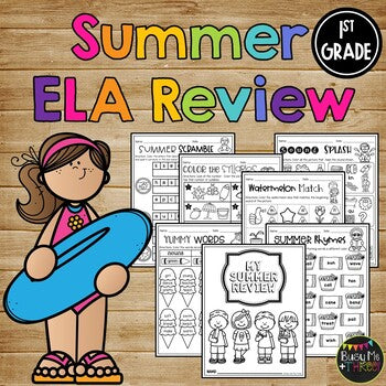 End of the Year LITERACY REVIEW Summer Packet 1st Grade ELA No Prep Printables