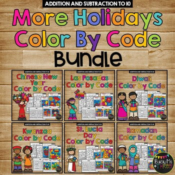 Color by Code MORE HOLIDAYS BUNDLE {Addition & Subtraction to 10}