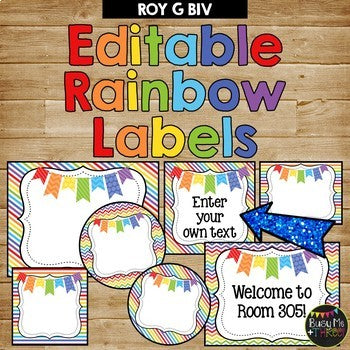 Editable Labels RAINBOW & WHITE Chevron and Stripes {45 different labels}