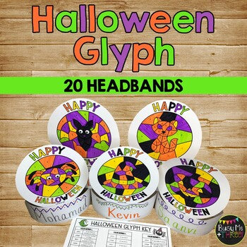 Halloween Activities Glyph Sentence Strip Headband Color by Number