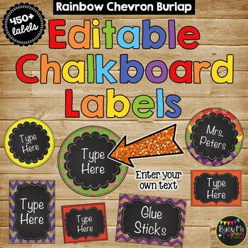 Editable Labels Rainbow Chevron Burlap & Chalkboard {Over 450 Labels}