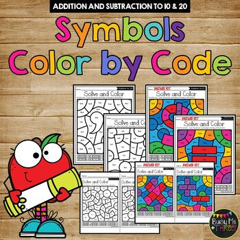 Color by Code SYMBOLS {Addition & Subtraction to 10 & 20} Mystery Picture