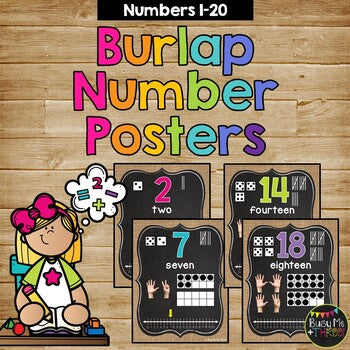 Number Posters 1-20 BURLAP AND CHALKBOARD Farmhouse with Numberline