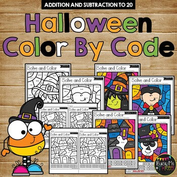 Color by Code Halloween Activities {Addition and Subtraction to 20}