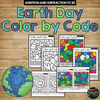 Color by Code Earth Day Math Activities {Addition & Subtraction to 20}