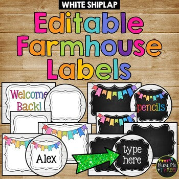 Editable Labels Farmhouse White Wood Shiplap {60 different labels}