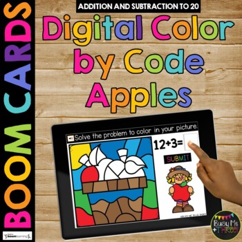Fall Boom Cards™ Digital Color by Code APPLES Distance Learning, Add & Subtract