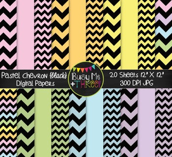 Large Pastel Chevron {BLACK} Digital Papers {Commercial Use Digital Graphics}