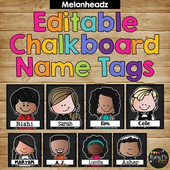 Editable Name Tags and Labels Melonheadz and Chalkboard Theme {168 Kids}