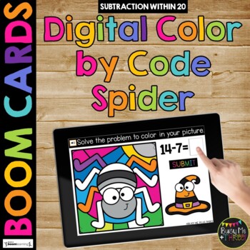 Boom Cards™ Halloween Color by Code SPIDER Digital Learning Activity
