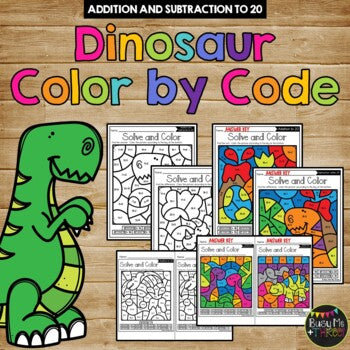 Color by Code DINOSAUR Color by Number {Addition & Subtraction to 20}