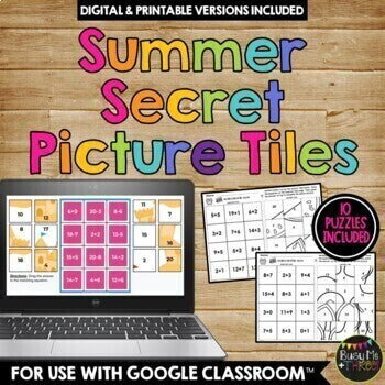 Summer Activities Digital Secret Picture Tile Math Puzzles Google Classroom™