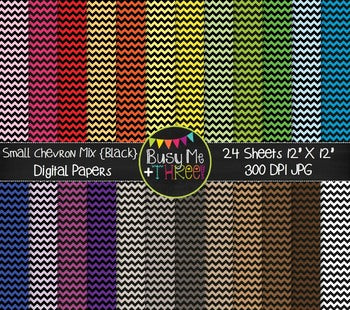 SMALL Chevron Mix Black, Digital Papers {Commercial Use Digital Graphics}