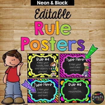 Editable Rule Posters Neon & Chalkboard Melonheadz Edition, Rules