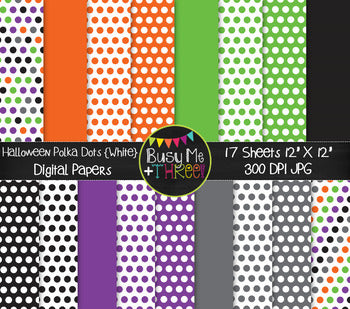 Halloween Polka Dots on White Digital Papers {Commercial Use Digital Graphics}