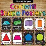 2D and 3D Shape Posters Rainbow CONFETTI Polka Dots Classroom Décor