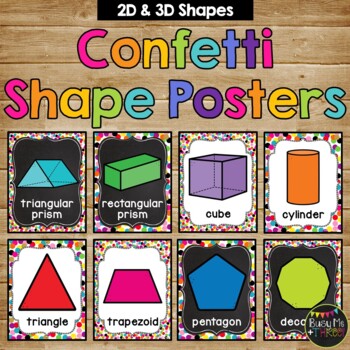 2D and 3D Shape Posters Rainbow CONFETTI Polka Dots Classroom Décor