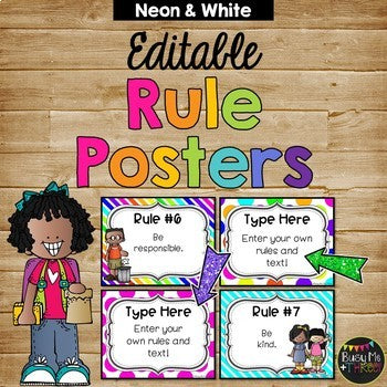 Editable Rule Posters Neon & White Melonheadz Edition