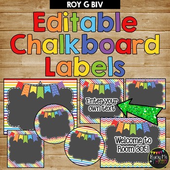 Editable Labels RAINBOW & Chalkboard Chevron and Stripes {45 different labels}
