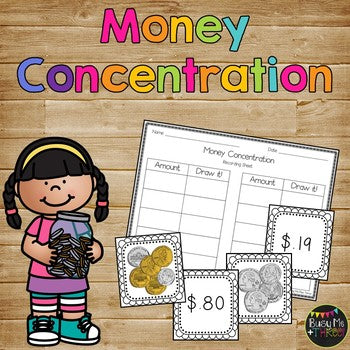 Money Game Concentration up to $1.00 for First and Second Grade, Memory