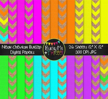 Large NEON Chevron Burlap Digital Papers {Commercial Use Digital Graphics}