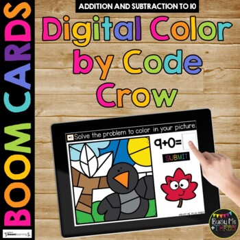 Boom Cards™ Fall Color by Code CROW Digital Learning Activity, Add & Subtract