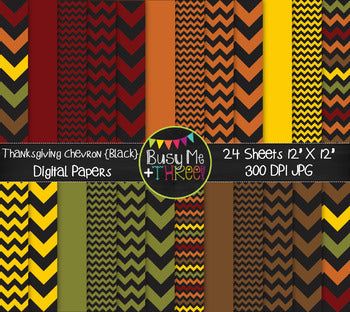 Thanksgiving Chevron on Black Digital Papers {Commercial Use Digital Graphics}