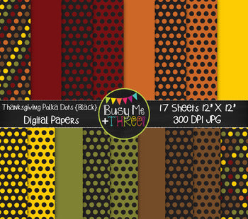 Fall Polka Dots on Black Digital Papers {Commercial Use Digital Graphics}