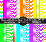 Neon & White Chevron Digital Papers {Commercial Use Digital Graphics}