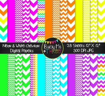 Neon & White Chevron Digital Papers {Commercial Use Digital Graphics}